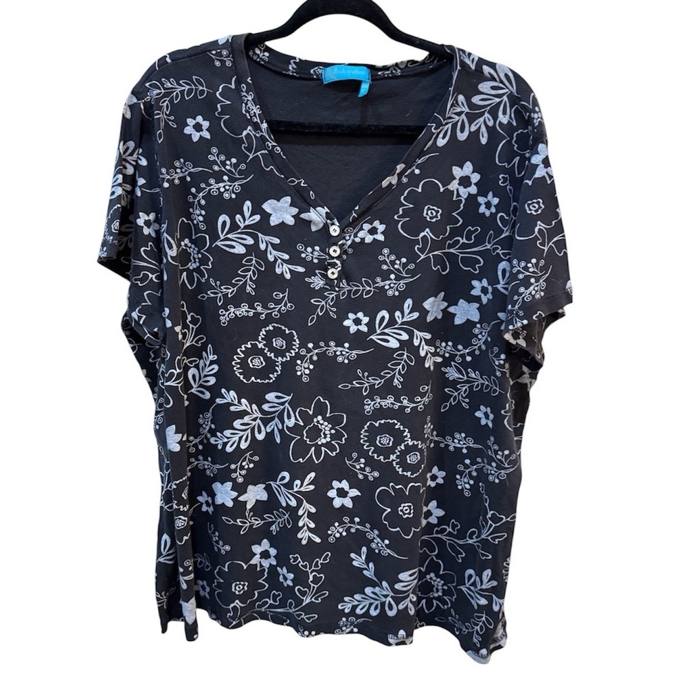 FRESH PRODUCE Short Sleeve Henley Blouse Blue‎ Size 3X
